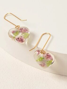 Birth Month Flower Heart Necklace & Earrings, October Cosmos Pink A Boo Camellia